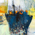 dark ship acrylic collage