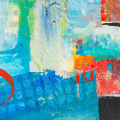 bold dramatic abstrct blue with zingy reds