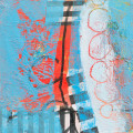 blue and red bold abstract with vertical stripe