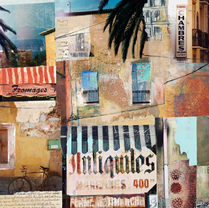 paper collage of french street scene