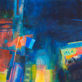 bold abstracted mixed media collaged paper shapes harbour view