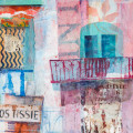 pinks and blues crumbling french buildings
